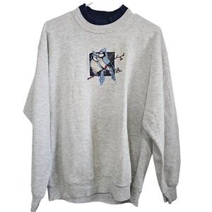 Vintage Top Stitch Morning Sun Blue Jay Embroidered Sweatshirt Grey Mens XL USA‎